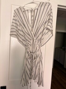 Mustard Seed White Dress with Black Stripes